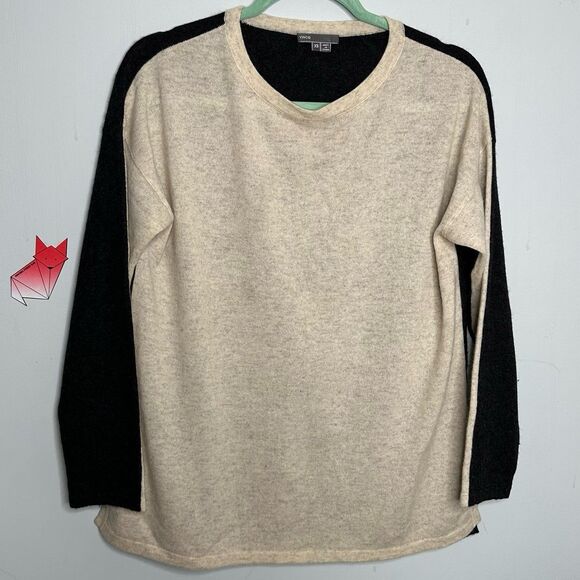 Vince Cashmere Minimalist Neutral Colorblock Bateau Neck Sweater Size XS - Picture 3 of 8